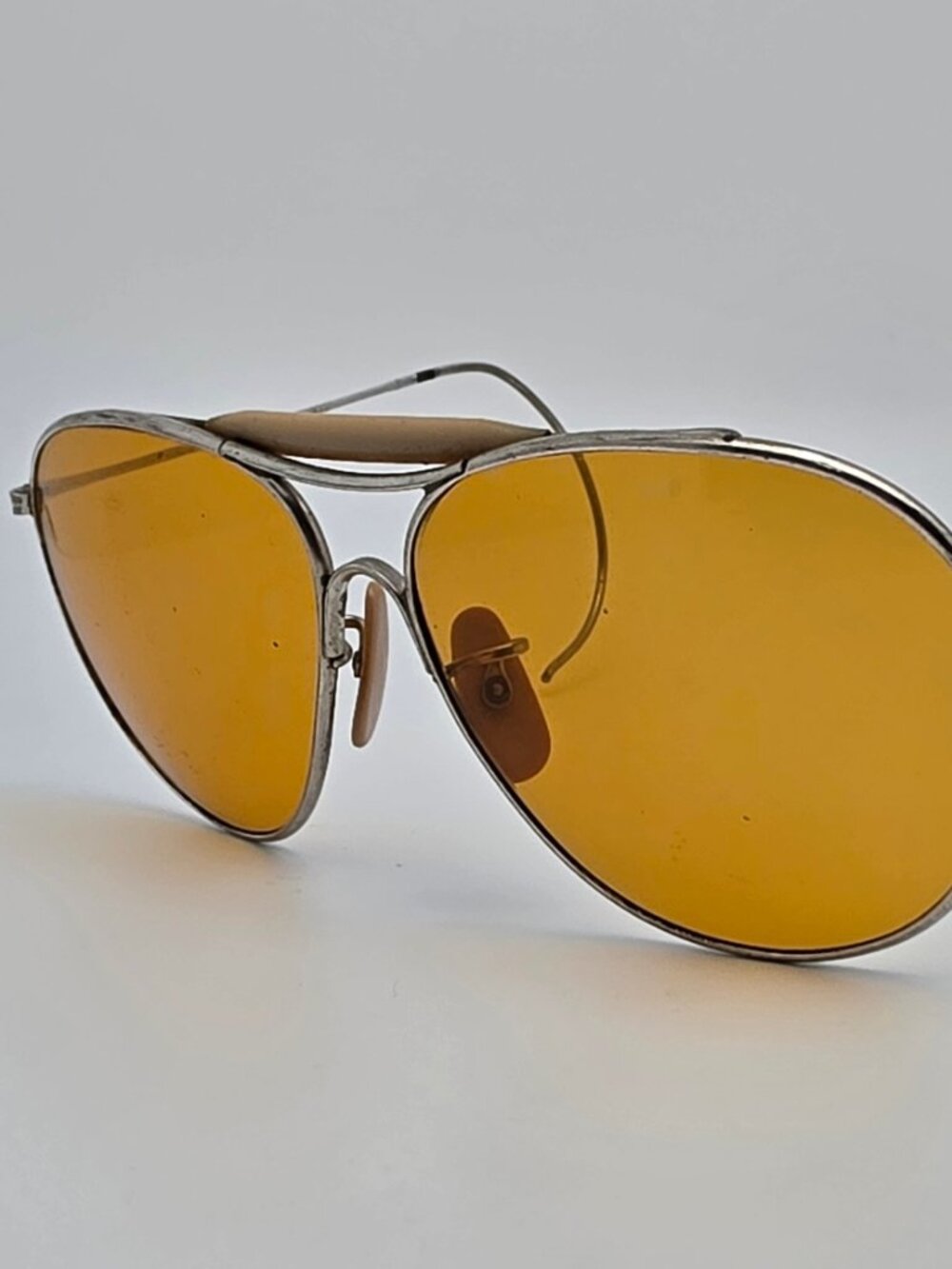 American Optical Type G-1 AAF Nickel Frame Noviole Amber WWII Aviator Sunglasses - Picture 5 of 16